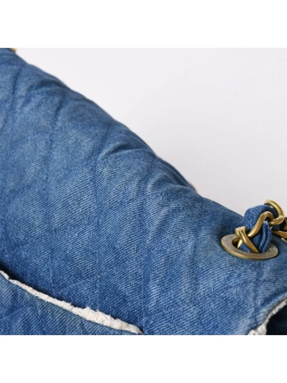 Chanel Chenel Maxi Quilted Single Flap Chain Shoulder Bag Denim Blue Gold